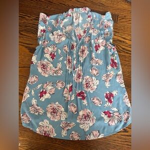Daniel Rainn Blue Floral Ruffled Sleeveless Top